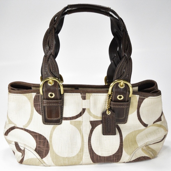 Coach Handbags - Coach Signature Bag Brown Denim Shoulder Purse